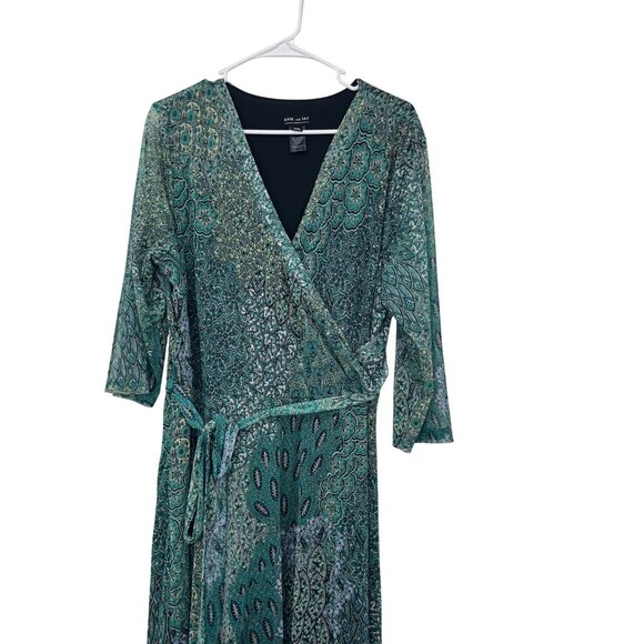 Kate & Lily Womens Green Multicolor Wrap Maxi Dress Size 20W Mesh Stretchy Lined - Picture 13 of 16